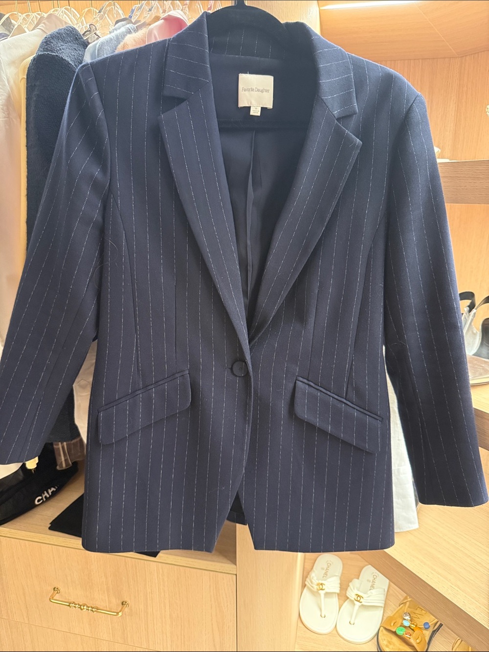 Favorite Daughter Pinstripe Navy Single-Button Blazer